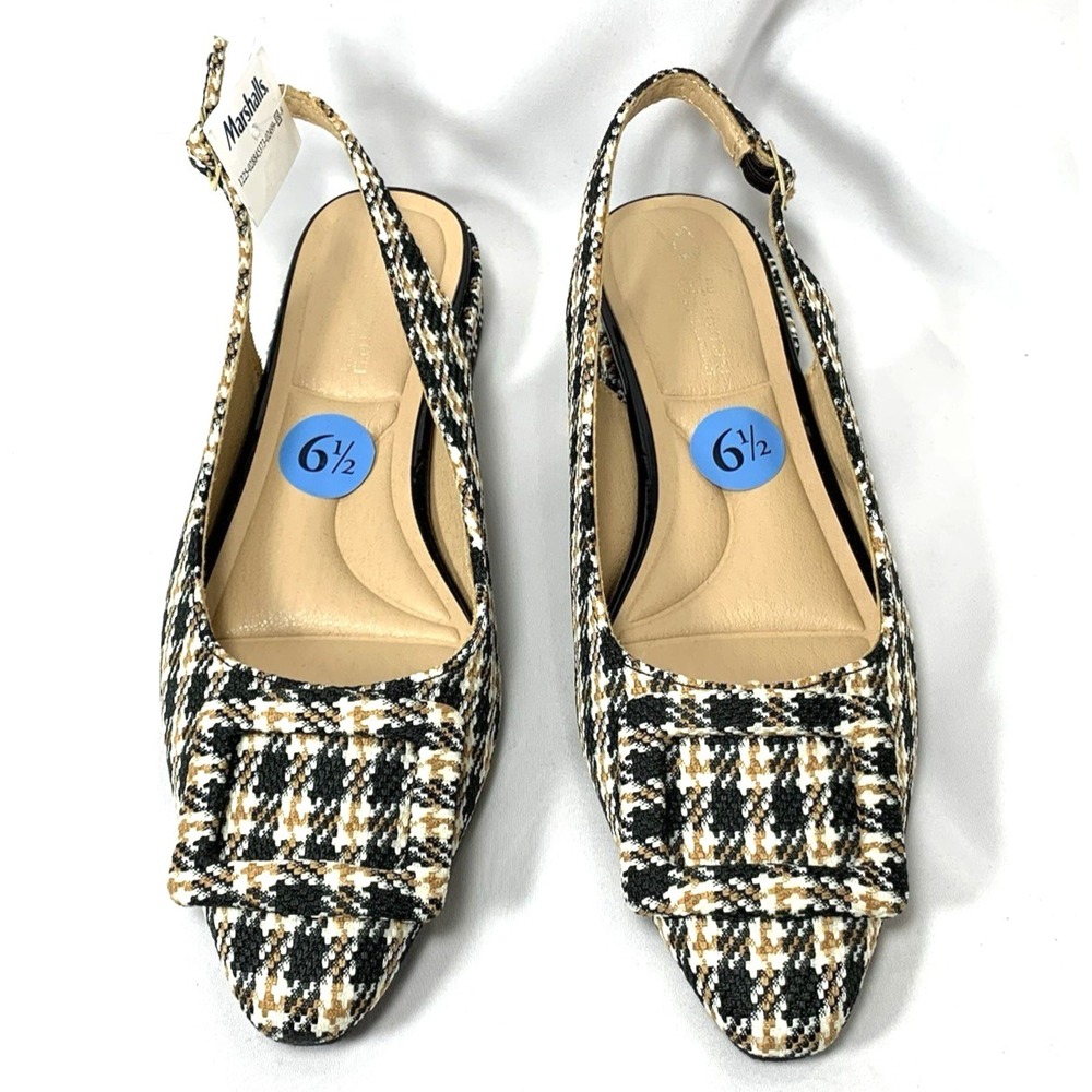 NEW CL by Laundry‎ Shoes Womens 6.5 Black Plaid Tweed Slingback Low Heel Pump